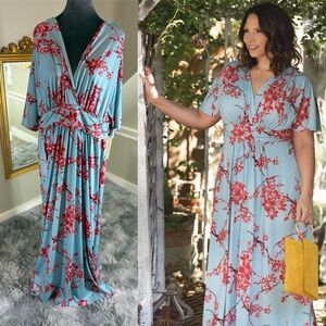 Kiyonna Vienna Maxi Dress 3X Cherry Blossom Print NWT